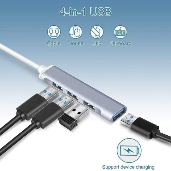 USB Hub 4 Port 3.0 (Giant Metal) USB Hub (GRAY) - Image 2
